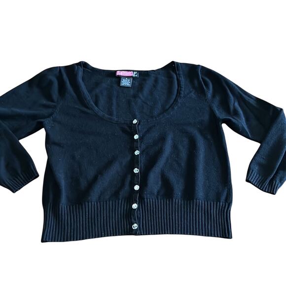 Say What? Size S Black Cropped Cardigan Sweater Size Small - Picture 4 of 8